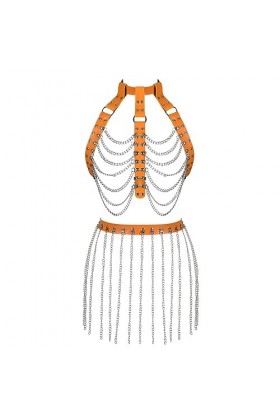 Harnais en cuir pour femme avec soutien-gorge et porte-jarretelles avec pompons, jupe et harnais, ensemble de danse, gothique