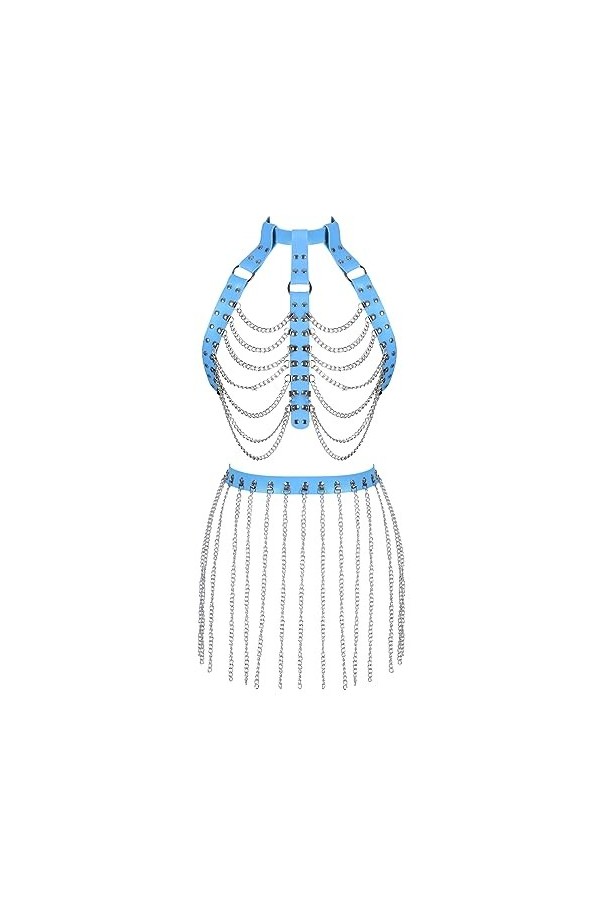 Harnais en cuir pour femme avec soutien-gorge et porte-jarretelles avec pompons, jupe et harnais, ensemble de danse, gothique