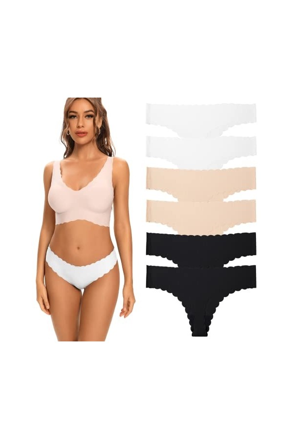 Kfnire String Femme Tangas Invisibilité sans Couture sous-Vêtement Strings et Tangas pour Femme, Lot de 6