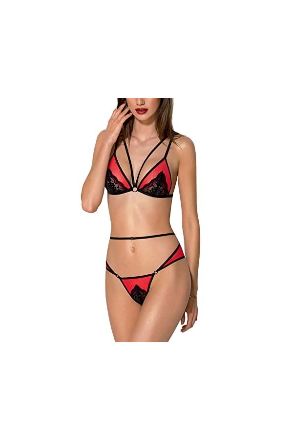Passion Ensemble De Lingerie Sexy Peonia Set, Rouge,L-XL