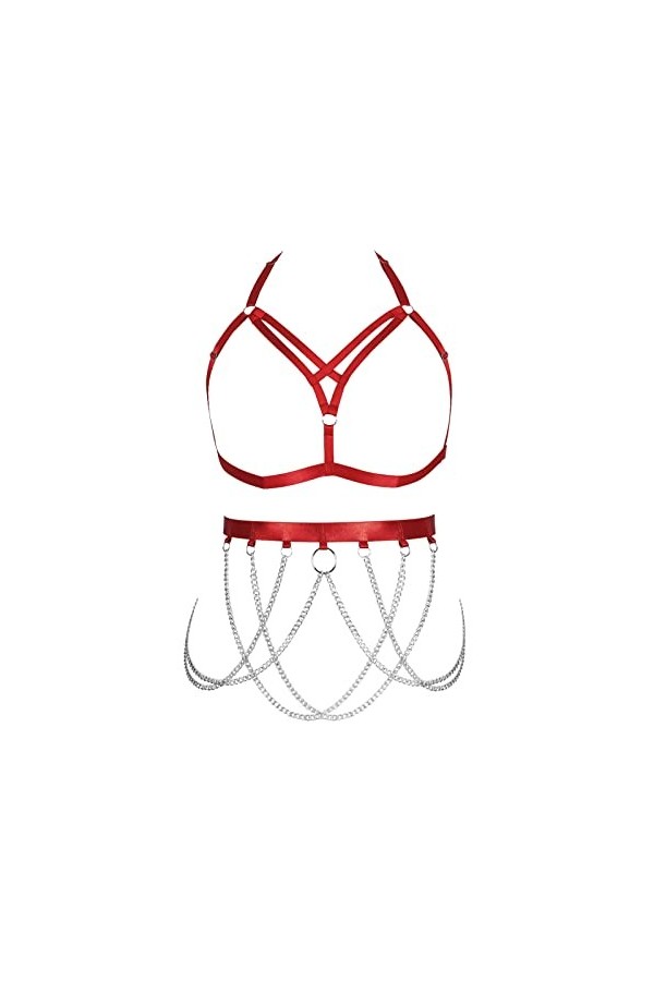 JMMHSS Harnais de corps Punk taille plus pour femmes Lingerie gothique porte-jarretelles ensemble cadre à bretelles évider Ha