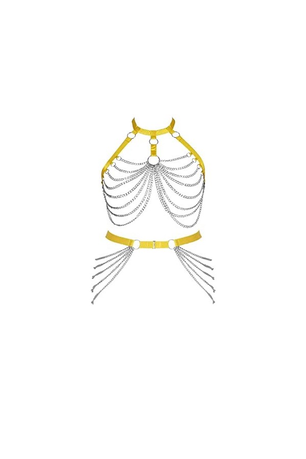 JMMHSS Ensemble de harnais de corps pour femmes grande taille évider réglable Festival de danse gothique Rave Rouge 