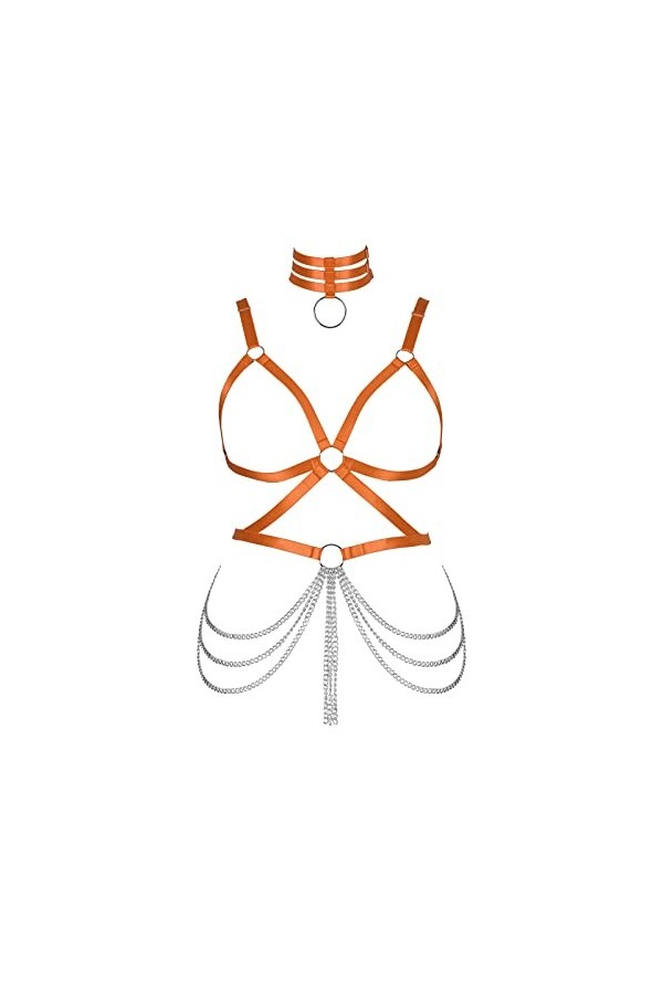 JMMHSS Harnais de corps grande taille pour femmes réglable gothique soutien-gorge jarretière ensemble évider ceinture Hallowe