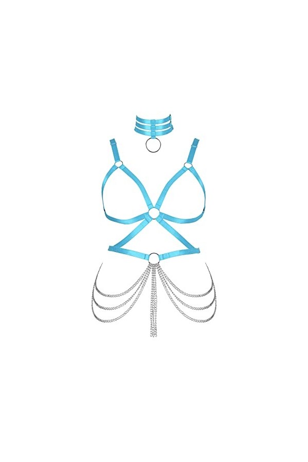 JMMHSS Harnais de corps grande taille pour femmes réglable gothique soutien-gorge jarretière ensemble évider ceinture Hallowe