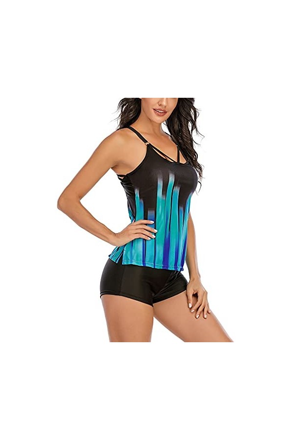 Tankini pour femme ventre plat - Maillot de bain avec short - Tankini sexy avec slip de bikini - Tankini pour femme 46 - Mail