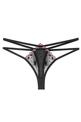 Montecarduo String Femme - 3Pcs Femmes Broderie Strings Sexy Culottes Filles Mesh sous-Vêtements Transparent Hollow Intimes N