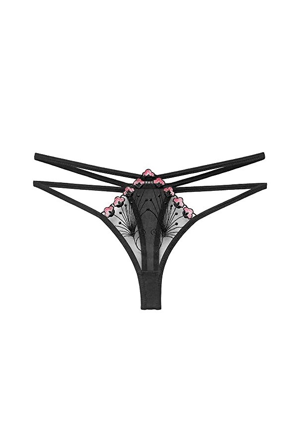 Montecarduo String Femme - 3Pcs Femmes Broderie Strings Sexy Culottes Filles Mesh sous-Vêtements Transparent Hollow Intimes N