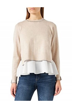 ONLY ONLLATISNA L/S Mix Pullover EX KNT Sweater, Pierre à Pompe/détails : Paillettes dorées pâle + Tissu CD, M Femme