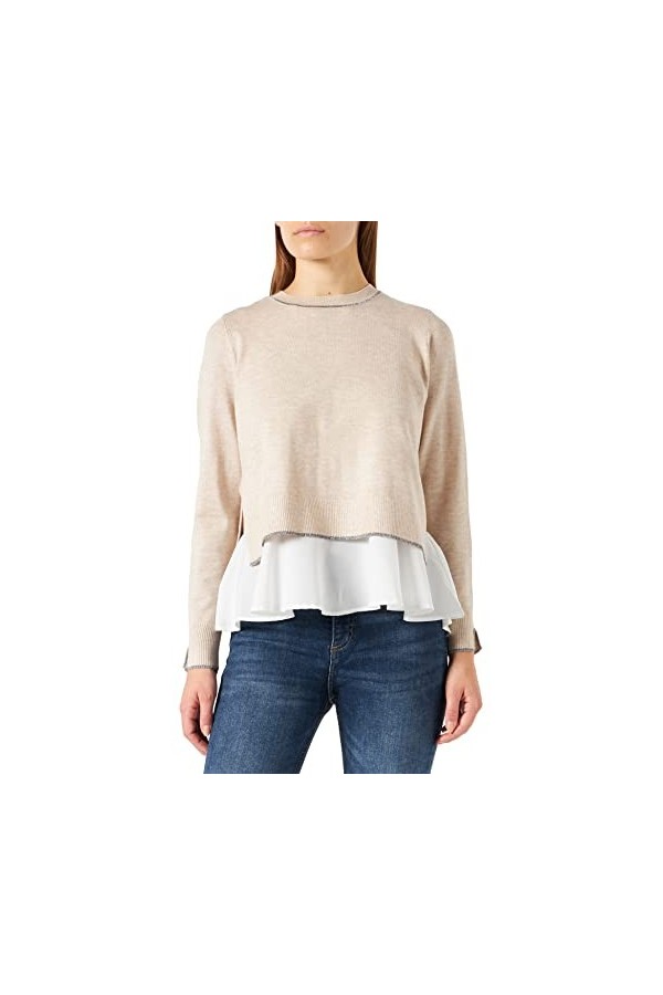 ONLY ONLLATISNA L/S Mix Pullover EX KNT Sweater, Pierre à Pompe/détails : Paillettes dorées pâle + Tissu CD, M Femme