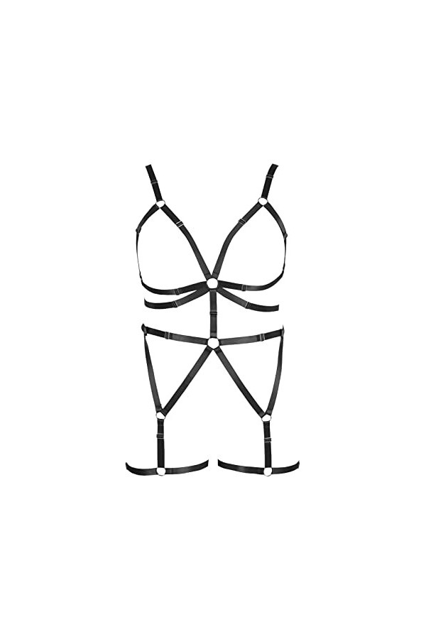 JMMHSS Grande Taille Harnais de Corps Soutien-Gorge Ensemble de Lingerie pour Femmes Punk Gothique Porte-Jarretelles Festival