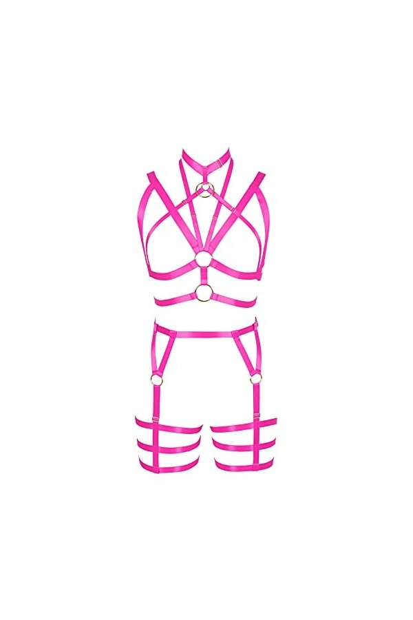 Harnais Punk pour Femmes Body Cage Soutien-Gorge à Bretelles Ensemble de Lingerie Porte-Jarretelles Goth Halloween Dance Rave