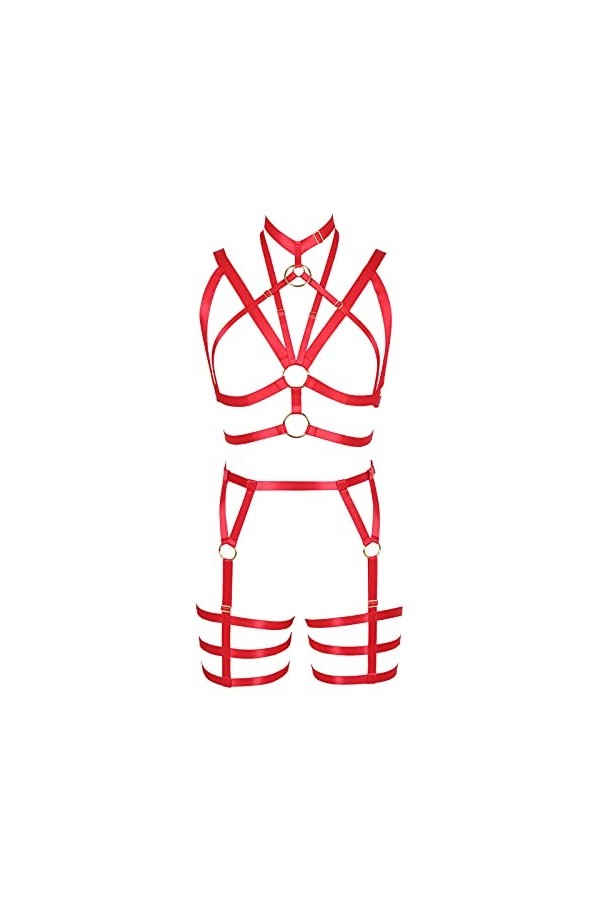 Harnais Punk pour Femmes Body Cage Soutien-Gorge à Bretelles Ensemble de Lingerie Porte-Jarretelles Goth Halloween Dance Rave