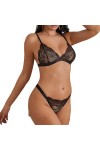 UIVHLW Ensemble De Lingerie Broderie en Dentelle Noire À Travers Les Costumes Vêtements De Nuit pour Femmes