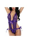UIVHLW Nuisette Boudoir Temptation Deep V Backless Halter sous-Vêtements Féminins Costumes en Maille De Dentelle Transparente