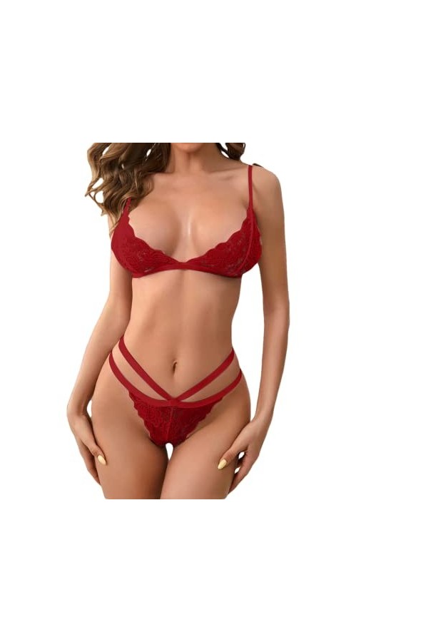 UIVHLW Nuisette Boudoir Hollow Out Ensemble De sous-Vêtements pour Femmes Vêtements en Maille De Dentelle en Perspective