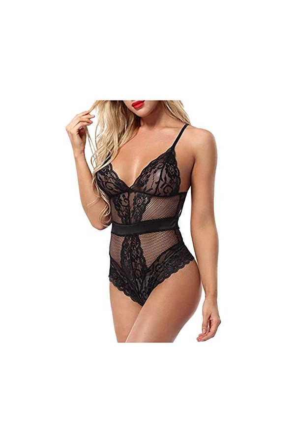 UIVHLW sous-Vêtements Évidés V-Cou Costumes Dos Nu Dentelle Tentation Robes Jacquard Brodées