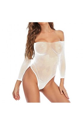 UIVHLW Lingerie Corset À Épaules Dénudées Nuisette pour Femme Voir À Travers des sous-Vêtements en Maille