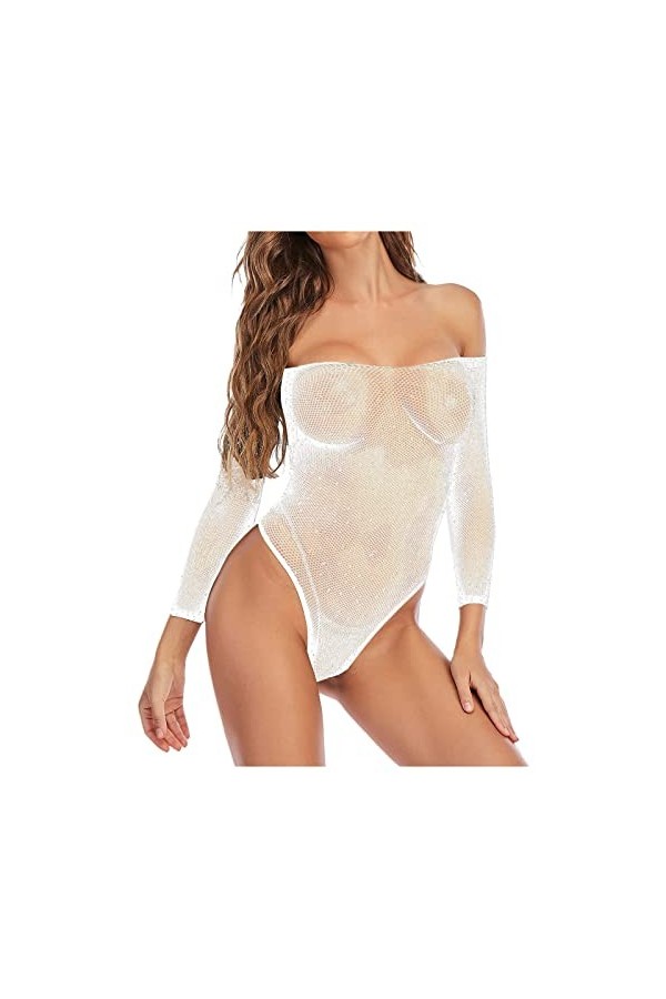UIVHLW Lingerie Corset À Épaules Dénudées Nuisette pour Femme Voir À Travers des sous-Vêtements en Maille