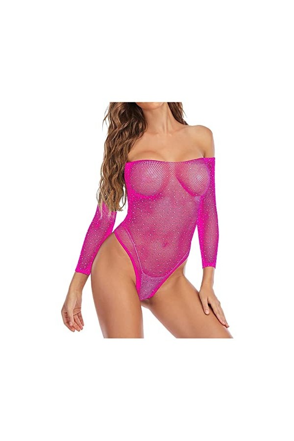 UIVHLW Lingerie Corset À Épaules Dénudées Nuisette pour Femme Voir À Travers des sous-Vêtements en Maille