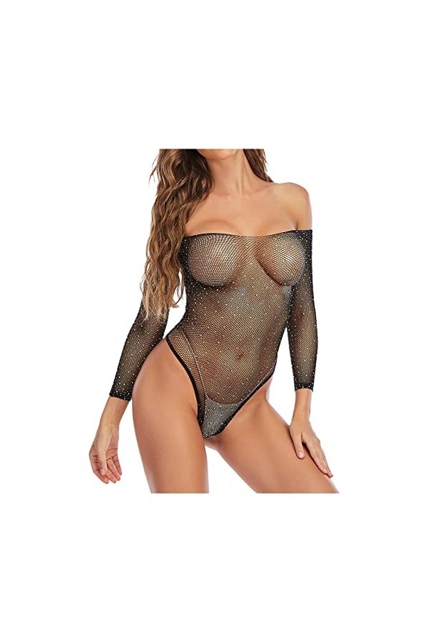 UIVHLW Lingerie Corset À Épaules Dénudées Nuisette pour Femme Voir À Travers des sous-Vêtements en Maille