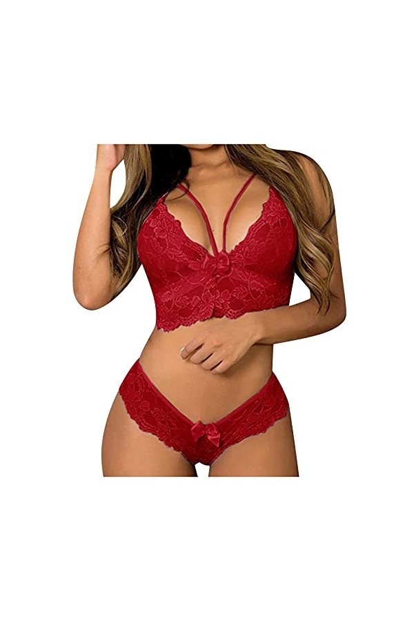 UIVHLW Tenues Boudoir Ensembles De Broderie Florale en Dentelle Transparente Évidée De Grande Taille