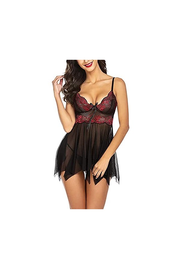 UIVHLW Lingerie Robe De Nuit en Dentelle Fleurie Womens Nightie V-Cou Tops sans Manches