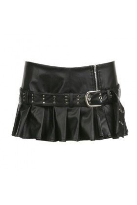 AYAZER Fermeture éclair de Moto Couture Fente Sexy Noir plissé Femme-Noir-M