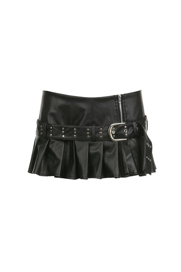 AYAZER Fermeture éclair de Moto Couture Fente Sexy Noir plissé Femme-Noir-M