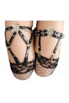Mengsiy Gothique Sexy Rock Pop Punk Jarretière Pentagramme Rivet Jambe Anneau Cuisse Harnais Coeur Noir PU Cuir Vintage Fille