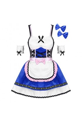 CHAOYI Robe brodée pour femme de carnaval et tablier - Blanc bleu, L