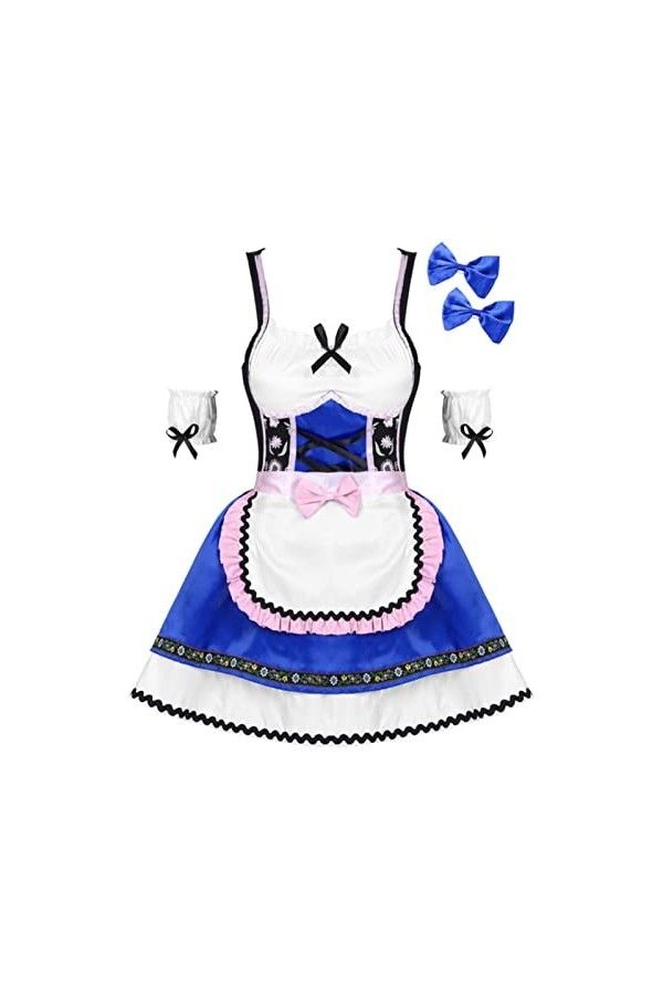 CHAOYI Robe brodée pour femme de carnaval et tablier - Blanc bleu, L