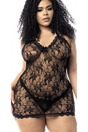 Mapalé by Espiral Mapale Nuisette avec string assorti pour femme, Noir, L/XL