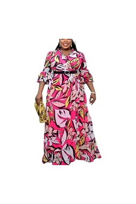 VIVICOLOR Robe Africaine Boho Sexy pour Femmes, Robe de Longueur de Plancher de Dashiki de Taille Plus Femme, Pas de Ceinture