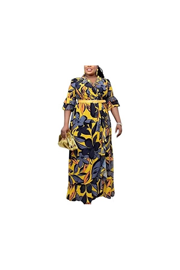VIVICOLOR Robe Africaine Boho Sexy pour Femmes, Robe de Longueur de Plancher de Dashiki de Taille Plus Femme, Pas de Ceinture