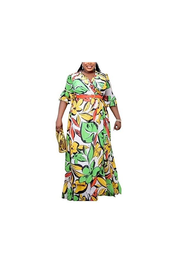 VIVICOLOR Robe Africaine Boho Sexy pour Femmes, Robe de Longueur de Plancher de Dashiki de Taille Plus Femme, Pas de Ceinture