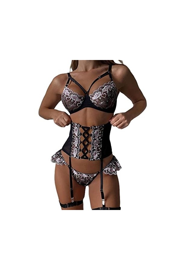 Five Domains Ensemble de sous-vêtements Lingerie Slip Dress Cosplay Womens Deep V Neck Set Dentelle Babydoll Lingerie Pyjama 