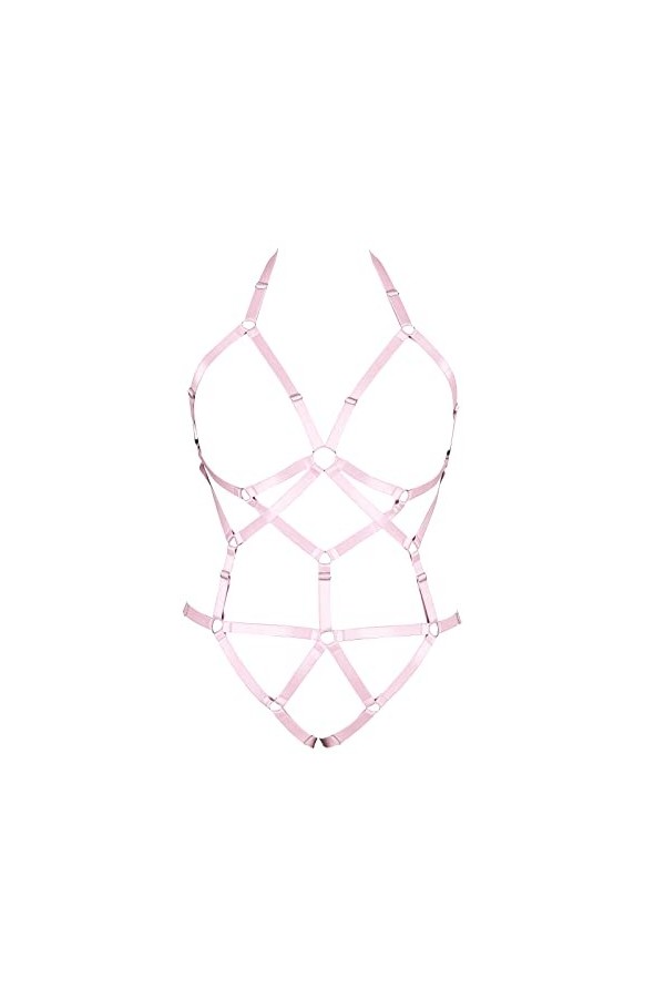 JMMHSS Ensemble de harnais de lingerie élastique pour femme avec jarretelles en cage pour grande taille Rose rouge 