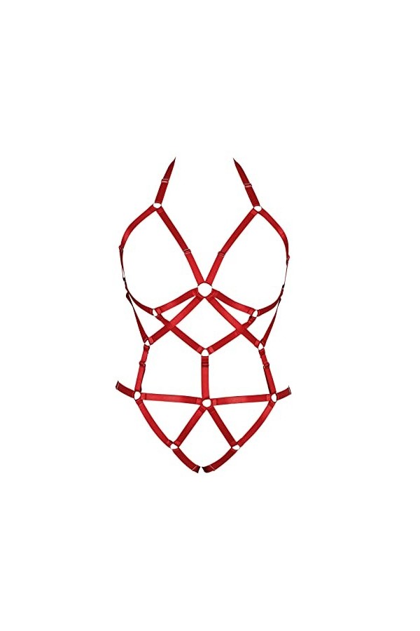JMMHSS Ensemble de harnais de lingerie élastique pour femme avec jarretelles en cage pour grande taille Rose rouge 
