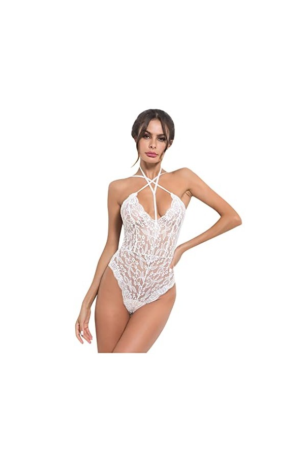 UIVHLW Lingerie De Nuit Dentelle Transparente Maille Lingerie Évider Licou Robes Femmes Costumes
