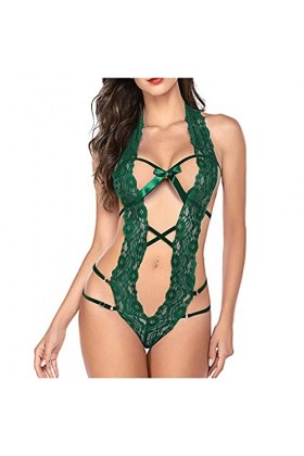 UIVHLW Nuisette Boudoir Hollow Out Bandage Costumes Deep V Backless sous-Vêtements Féminins