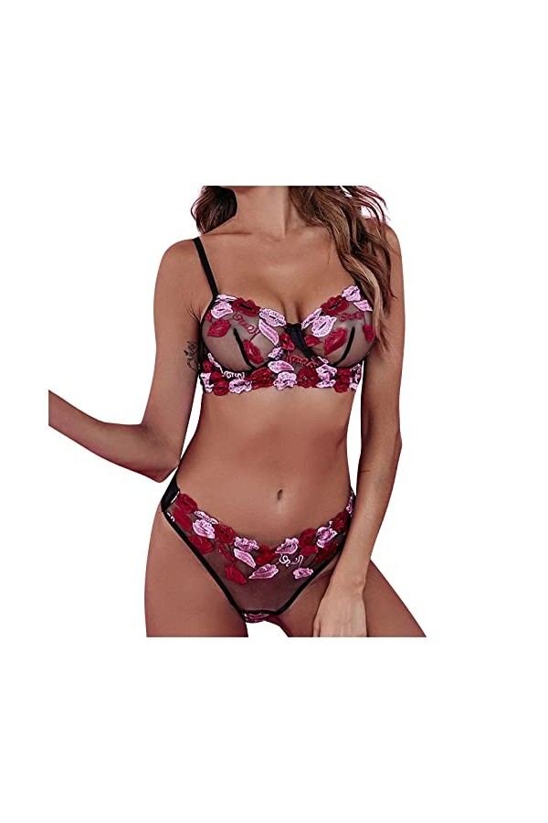 UIVHLW Nuisette Boudoir sous-Vêtements Féminins De Broderie De Bouche avec des Vêtements De Lingerie en Acier