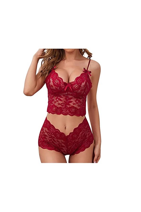 UIVHLW Lingerie Femme Dentelle Transparente Tentation Corset Soutien-Gorge Mémoires Vêtements De Nuit