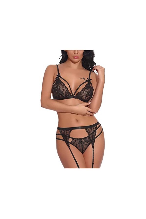 UIVHLW Coquinelingerie Ensemble De sous-Vêtements pour Femmes en Maille De Dentelle Transparente Grande Taille