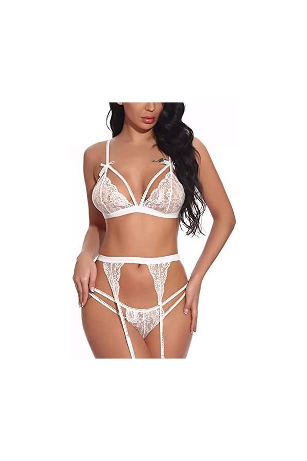 UIVHLW Coquinelingerie Ensemble De sous-Vêtements pour Femmes en Maille De Dentelle Transparente Grande Taille