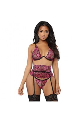 UIVHLW Nuisette Boudoir Corset Jarretière Ensemble De sous-Vêtements pour Femmes Dentelle Transparente Grande Taille