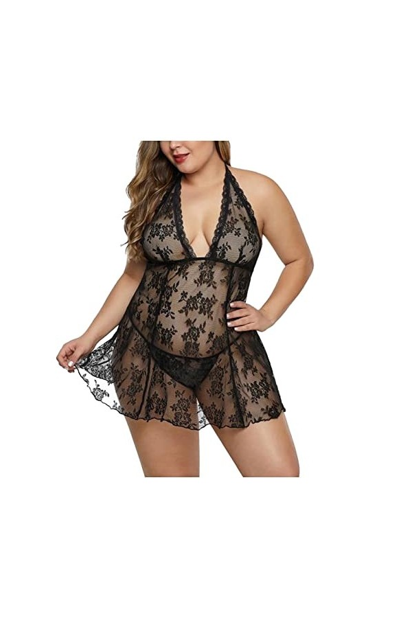 WDZOWU Chemises De Nuit Femme Halter V-Cou Dentelle Robe De Nuit Femme Lingerie Sexy Vêtements De Nuit,Rouge,XL