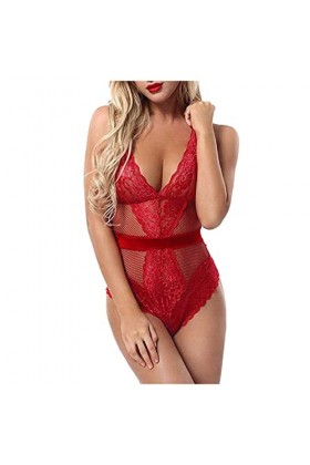 UIVHLW sous-Vêtements Évidés V-Cou Costumes Dos Nu Dentelle Tentation Robes Jacquard Brodées