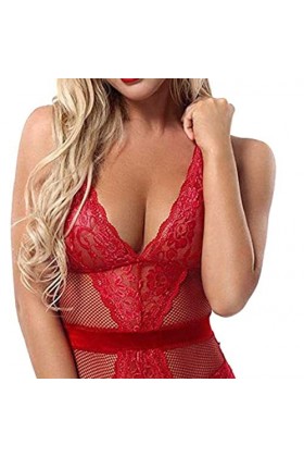 UIVHLW sous-Vêtements Évidés V-Cou Costumes Dos Nu Dentelle Tentation Robes Jacquard Brodées