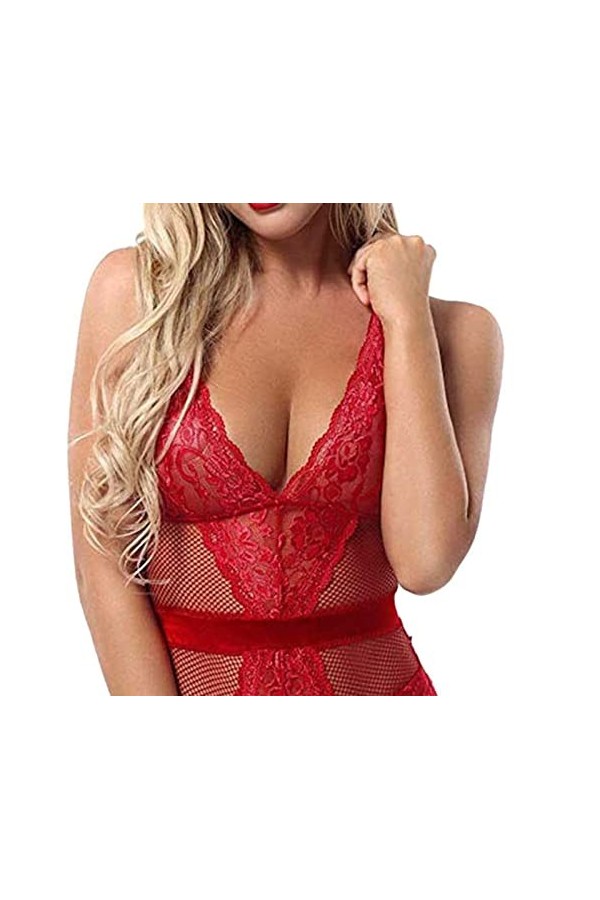 UIVHLW sous-Vêtements Évidés V-Cou Costumes Dos Nu Dentelle Tentation Robes Jacquard Brodées
