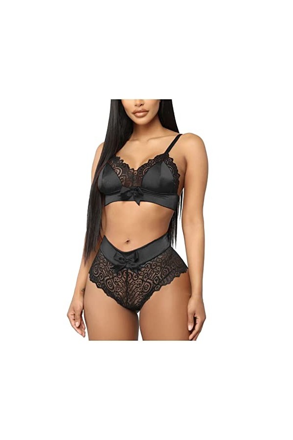 UIVHLW Lingerie À Travers La Dentelle Satin Womens Underwear Temptation Hollow Out Costume